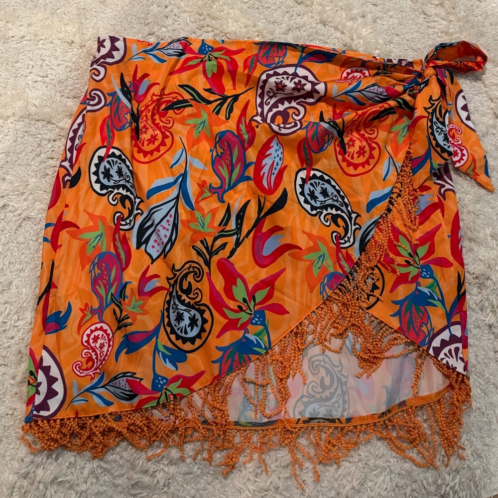 Orange Paisley Wrap Skirt
